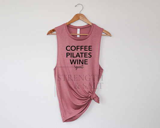 Coffee Pilates Wine Repeat Muscle Tank