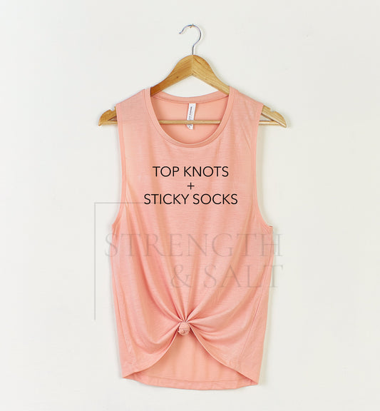 Top Knots + Sticky Socks Muscle Tanks